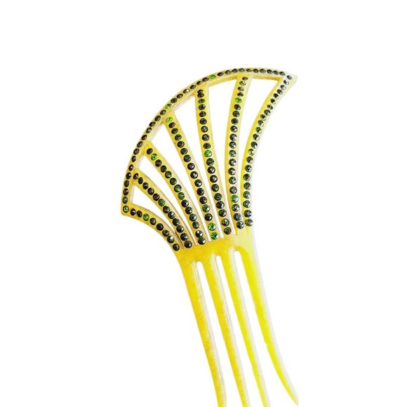 Antique Beautiful Art Deco Flapper Celluloid Rhinestone Comb (A3150) - Picture 2 of 4